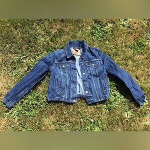 Levi's Women’s Cropped Trucker Denim Jean Jacket Elastic Waist & Cuffs Size M